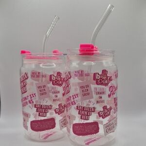 Pink  mean girls Mason Jar Set with Straws
